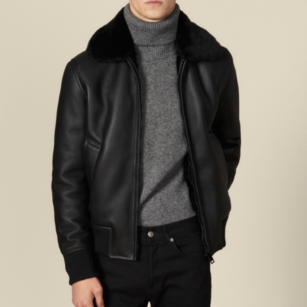 Sandro Mens Shearling Leather Jacket